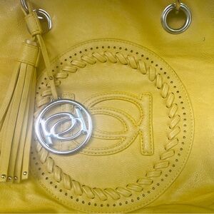 Bebe yellow Faux Leather Large Zip Top Tote Bag